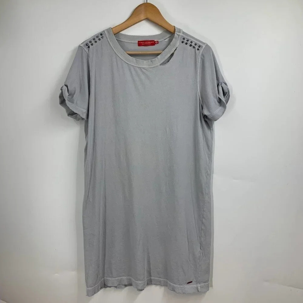 N:Philanthropy Women's Studded Shoulder Distressed Casual T-Shirt Dress Size M